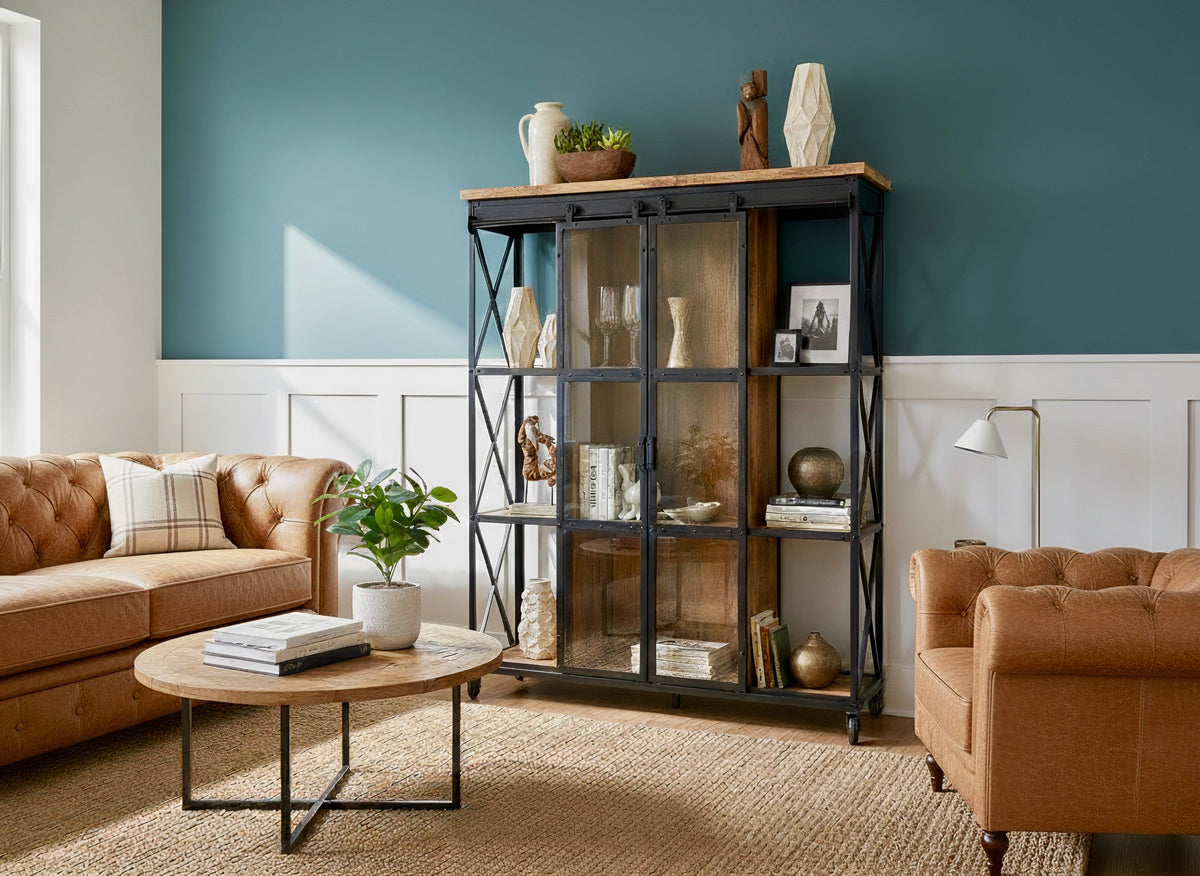 Étagère vitrée en bois et métal - Bois Déco Montréal