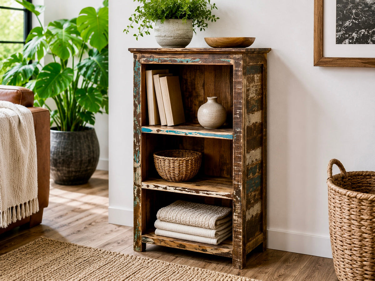 Petite bibliothèque Nagari en bois recyclé