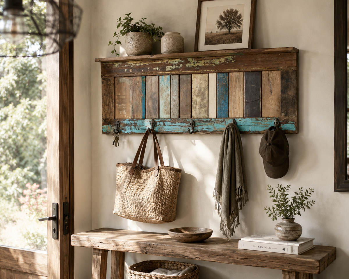 Tablette avec Crochet en Bois Recyclé