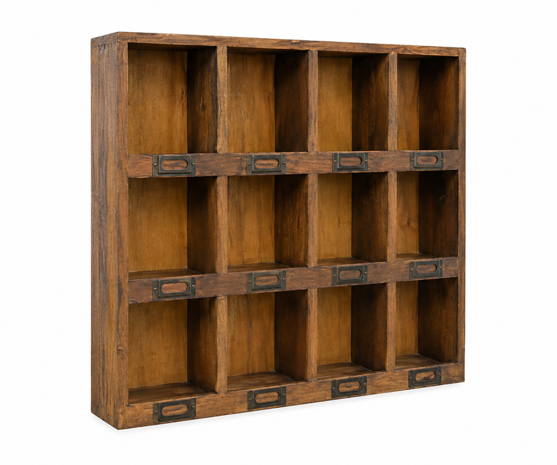 Rack à épices en bois recyclé vu de face, douze emplacements