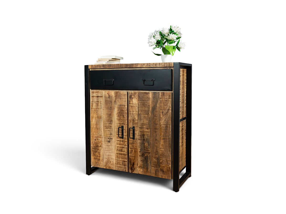 Cabinet Vivana vu de trois quarts, structure en métal noir