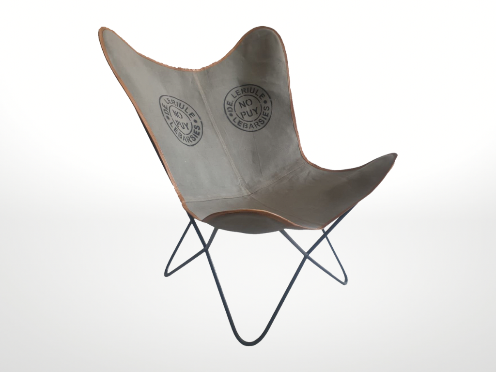 Chaise papillon toile et cuir - Bois Déco Montréal