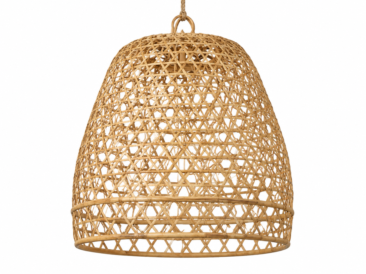 Abat-jour cage à poule en bambou tressé ajouré, forme de cloche évasée