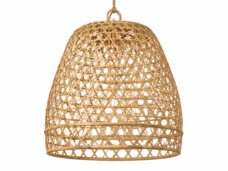 Abat-jour cage à poule en bambou tressé ajouré, forme de cloche évasée