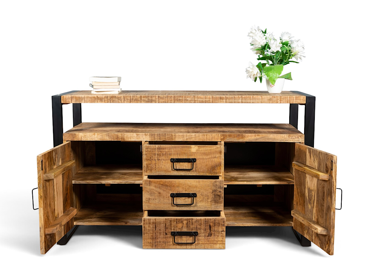 Buffet Vivana aux portes ouvertes, tablette intérieure de chaque côté