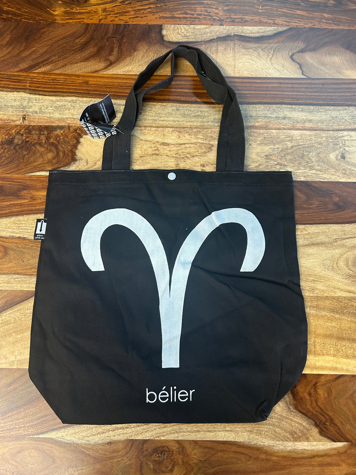 Tote bag noir au symbole du Bélier imprimé en blanc