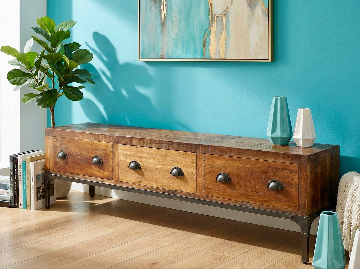 Banc en bois recyclé 3 tiroirs