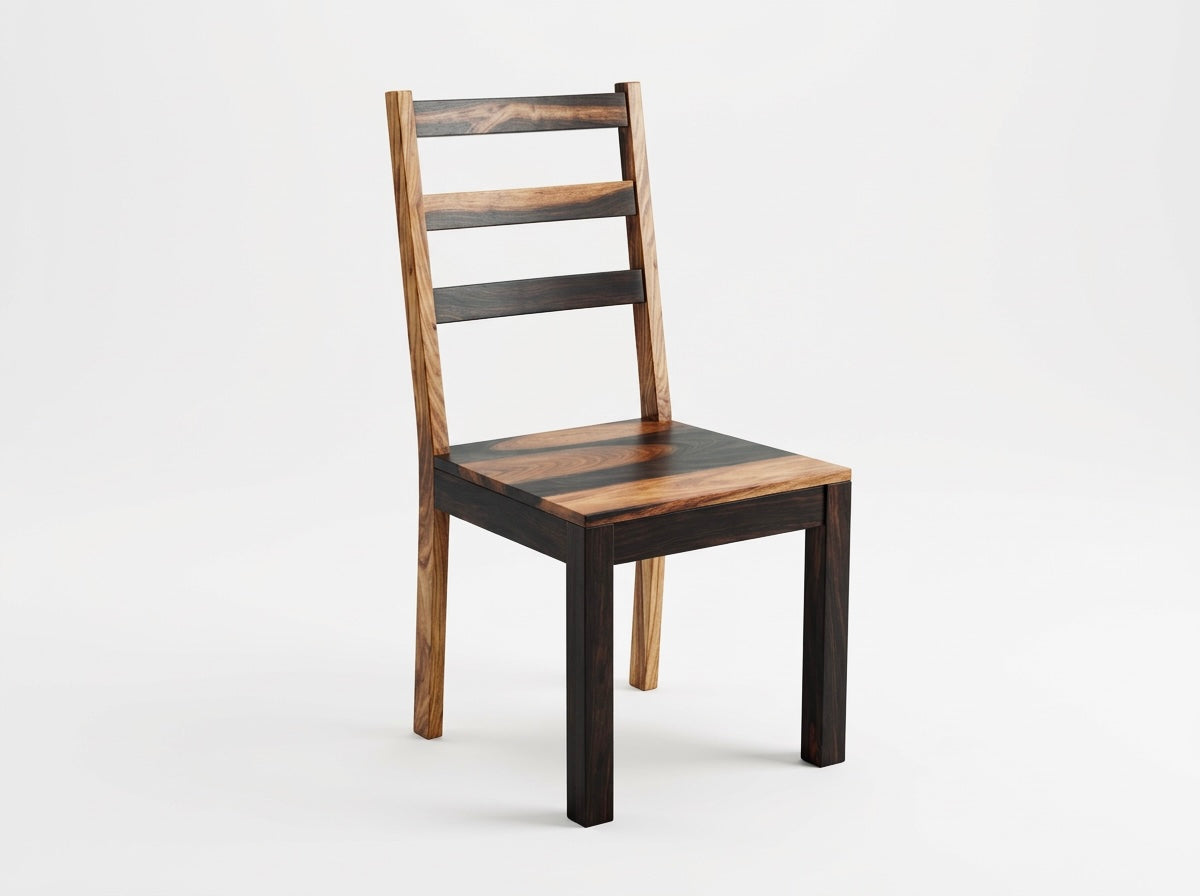 Chaise en bois de rose au fini olive, assise et pieds foncés