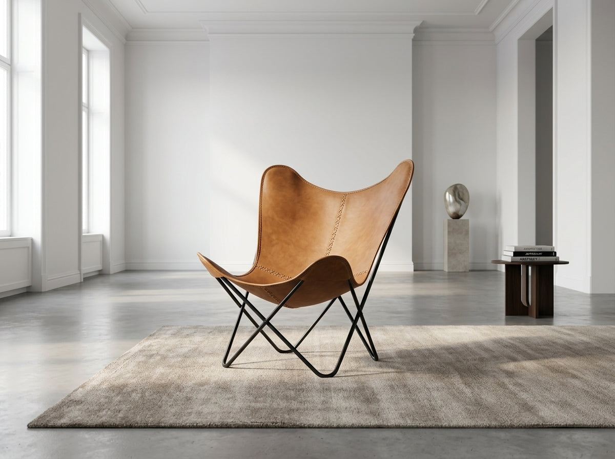 Chaise papillon en cuir