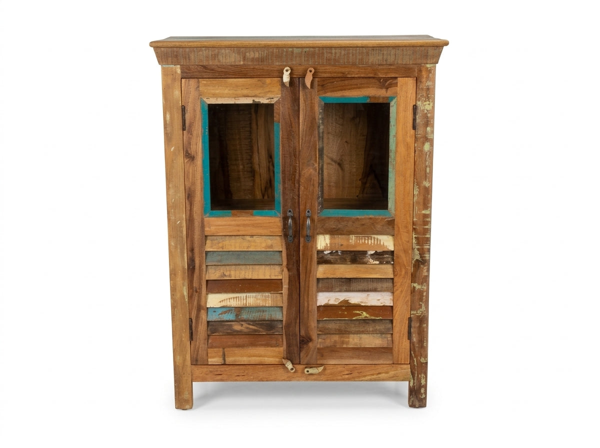 Cabinet Bikaner en bois recyclé — détail des portes vitrées