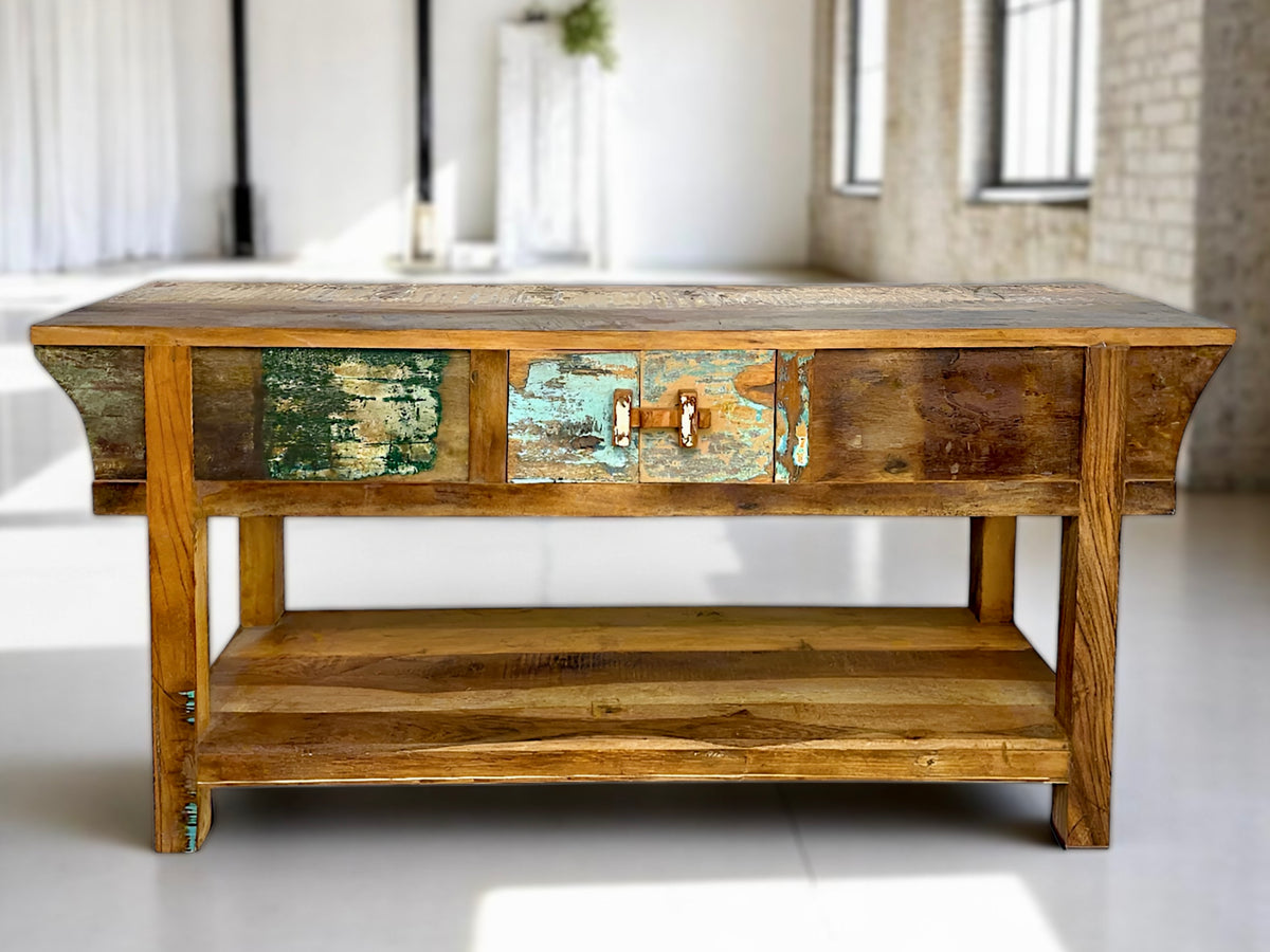 Console avec portes coulissantes en bois recyclé