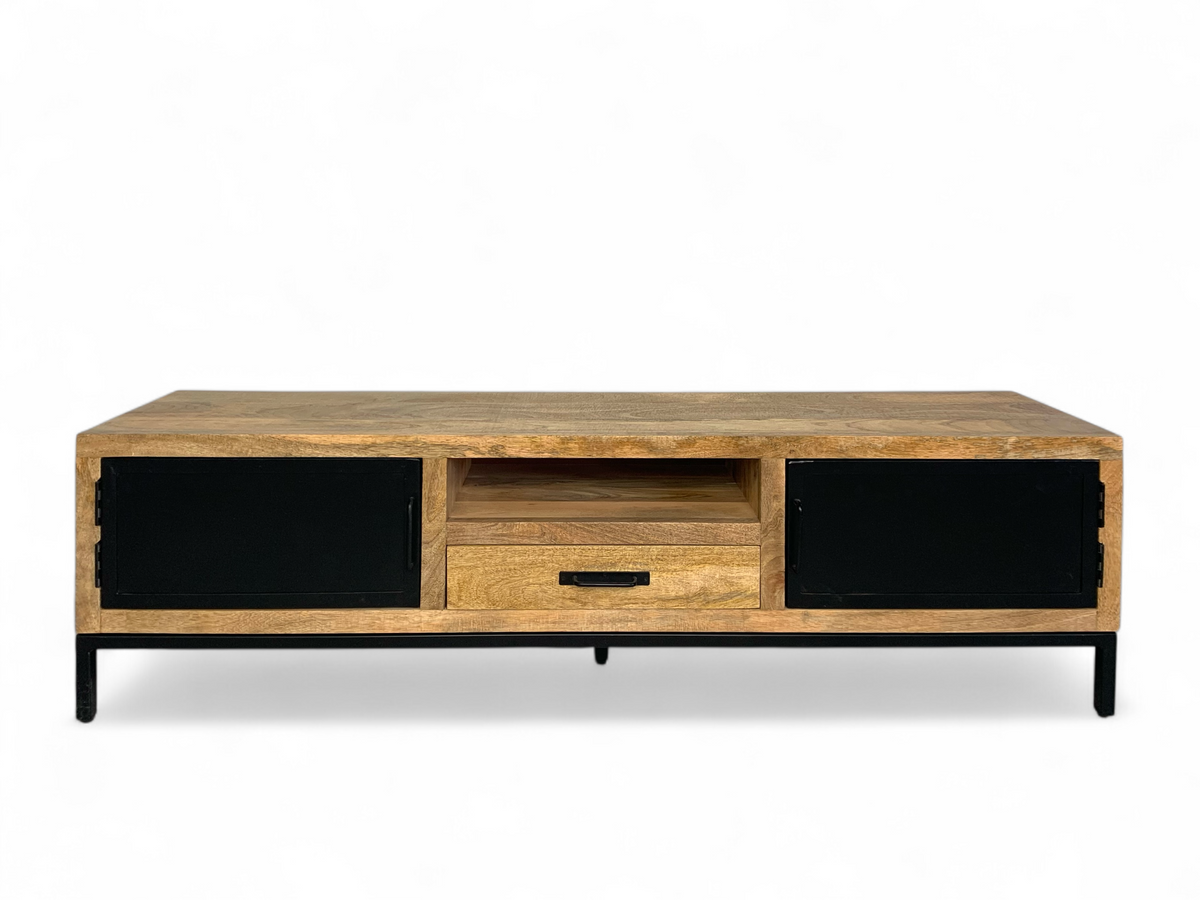 Meuble télé en bois de manguier et metal noir - Bois Déco Montréal