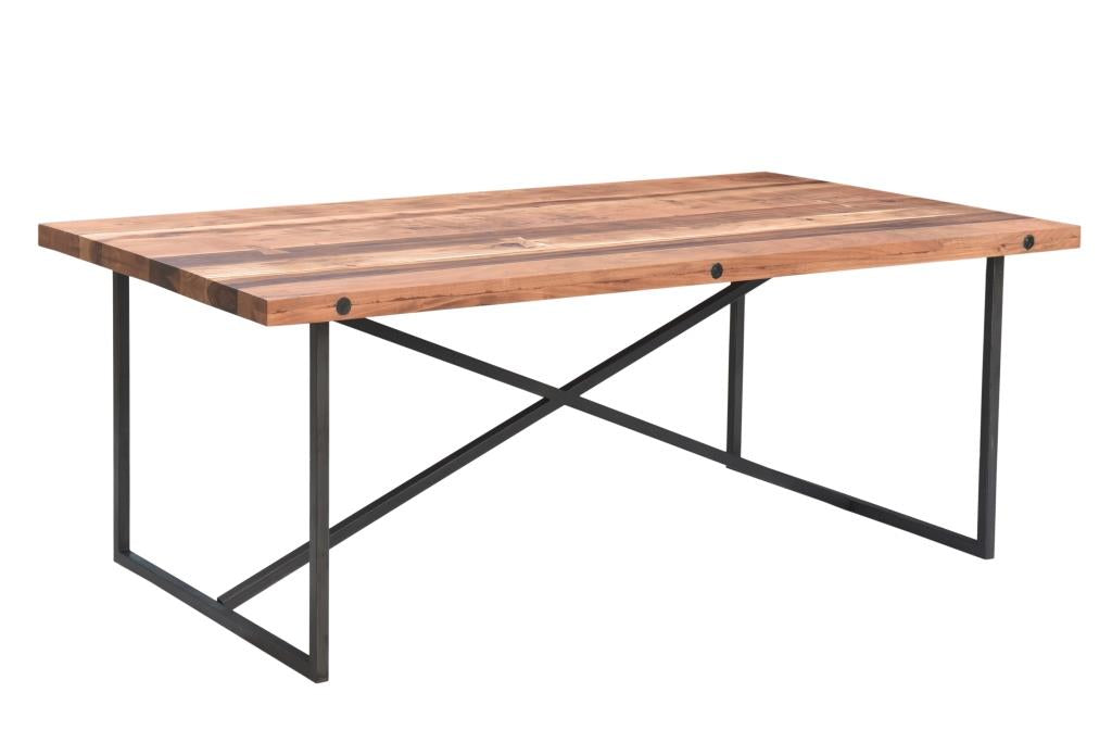 Table Gaia vue de trois quarts, piétement en métal à traverse en X