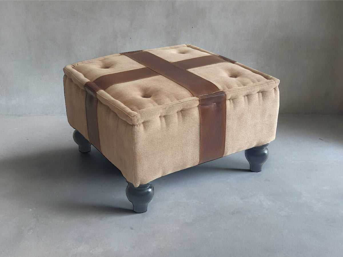 Tabouret Toile et cuir - Bois Déco Montréal