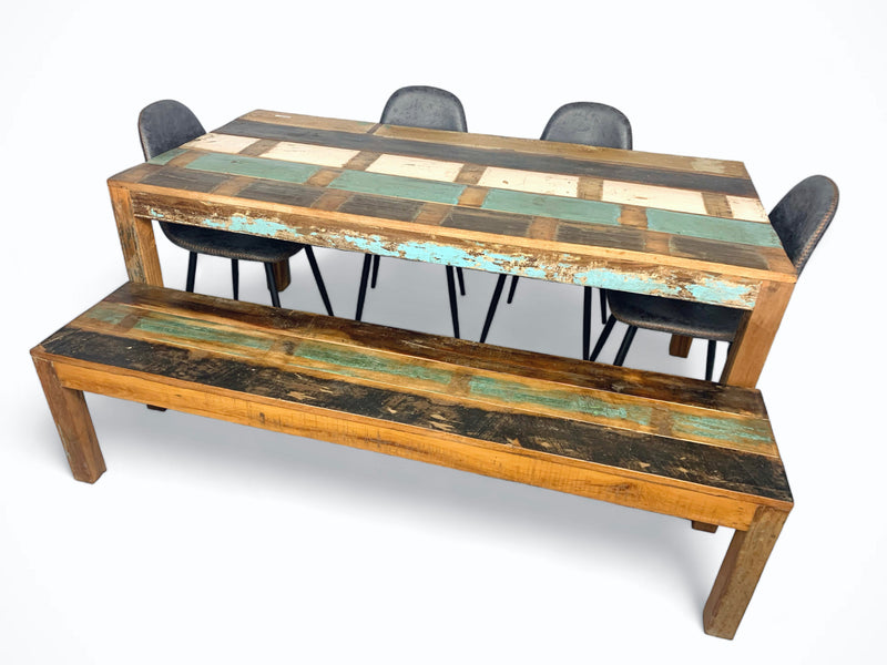 Banc Prema en bois recyclé — vue de côté